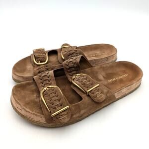 Veronica Beard Paige Woven Suede Dual-Buckle Slide Sandals Size US9.5M EU40